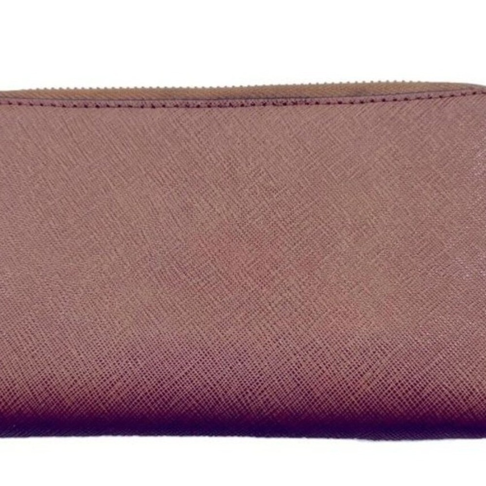 Michael Kors Jet Set Travel Zip Around Wallet brown Saffiano Leather Silver Logo - Picture 3 of 7
